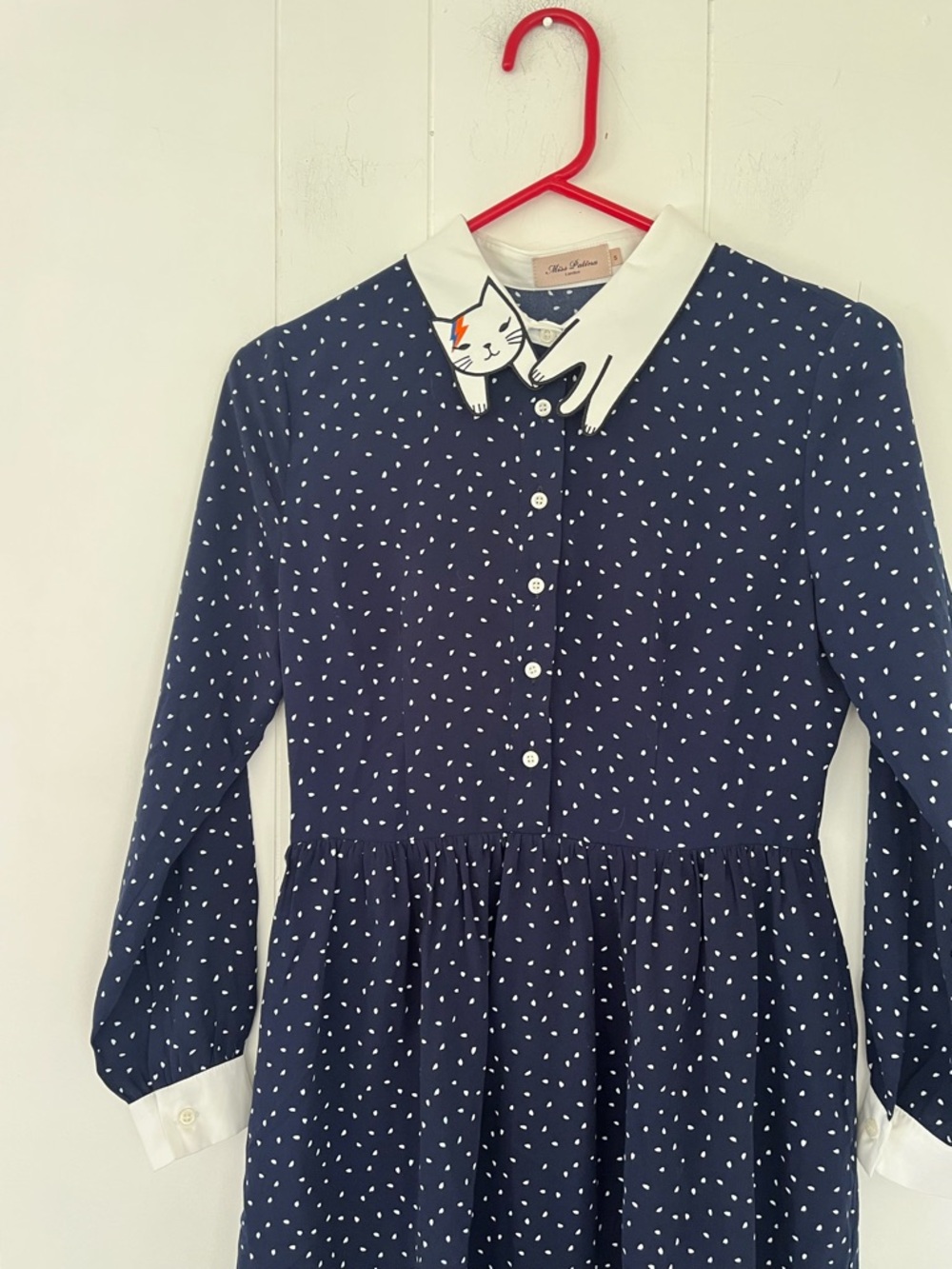 Miss Patina Bowie Long Sleeve Cat Dress Kitty Collar Size Small - Picture 10 of 14